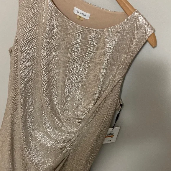 Calvin Klein Shimmering Metallic Gold Sleeveless Sheath Dress, Plus Size 16, 16W - Picture 10 of 14